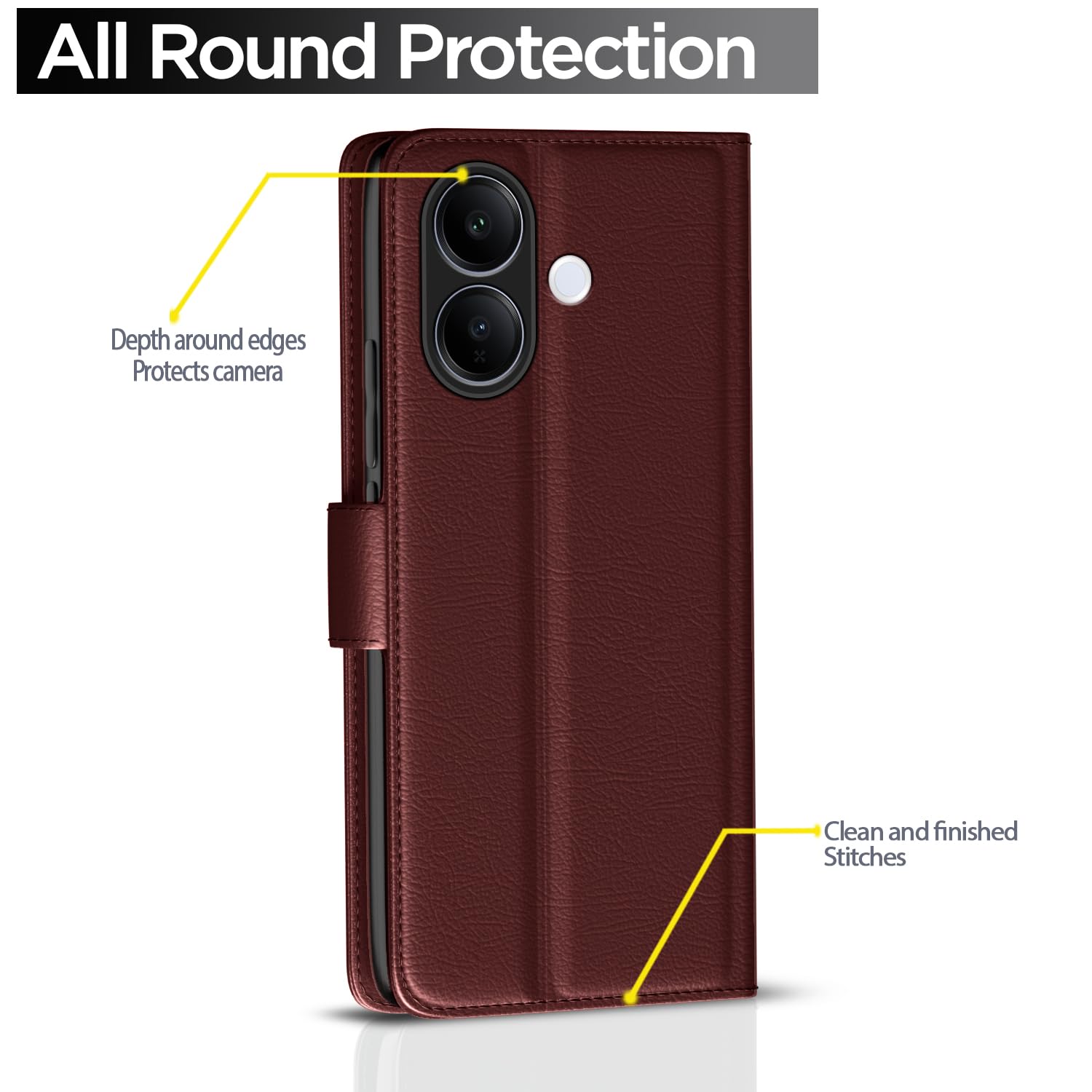 Vivo V60 Lite 5G Wallet flip cover in brown by Pikkme – photo 4