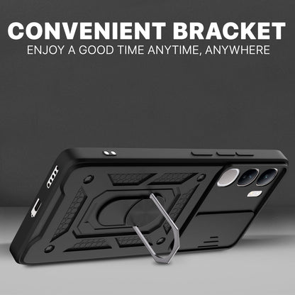 Pikkme Vivo Y300 5G / Vivo V40 Lite 5G Sliding Camera Shield & Stand D10 Tough Armor Back Cover (Black)