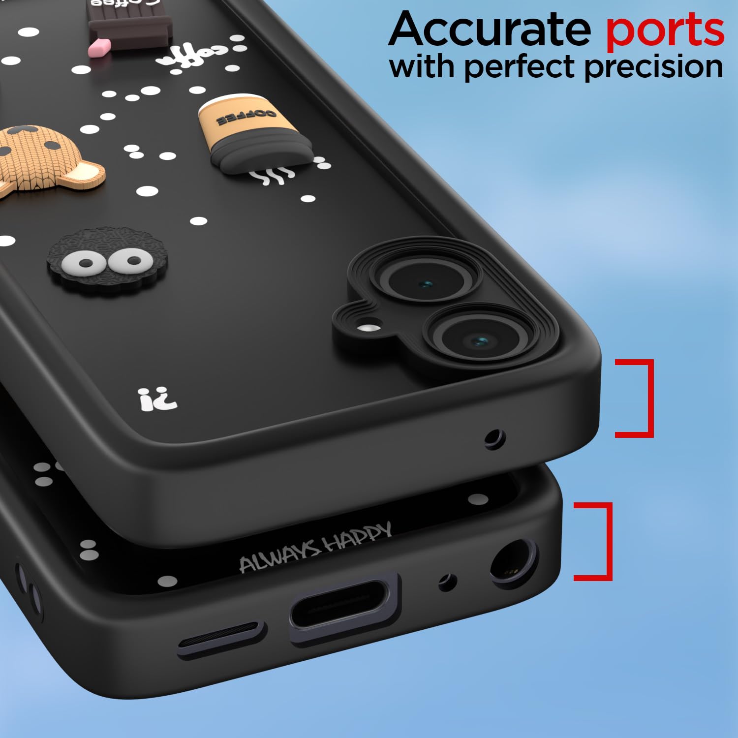 Pikkme Samsung Galaxy M05 / A05 / F05 | Cute Fun Cartoon 3D Bear Coffee Back Cover (Black)