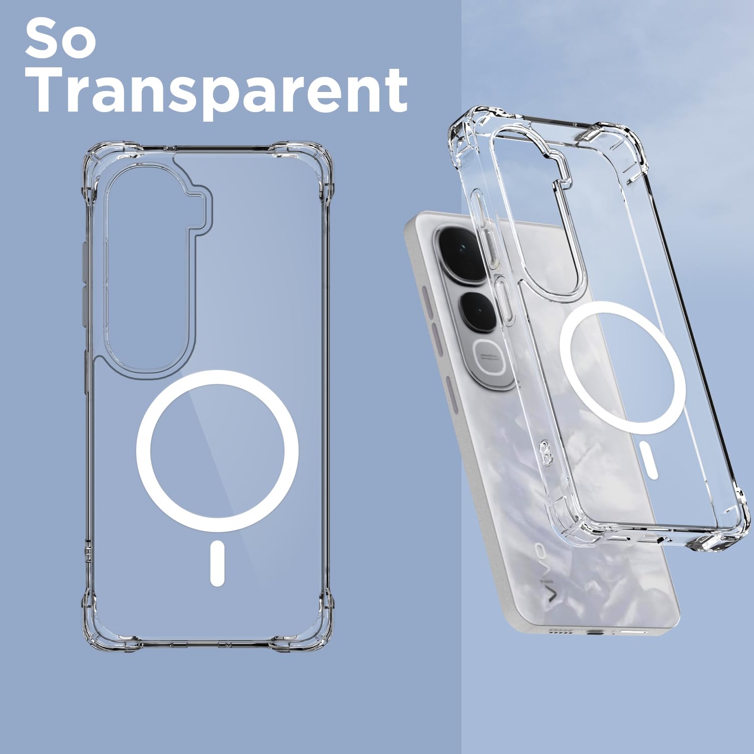 Pikkme Vivo Y400 Pro 5G Mag-Safe Shockproof PC + TPU Back Cover (Transparent)
