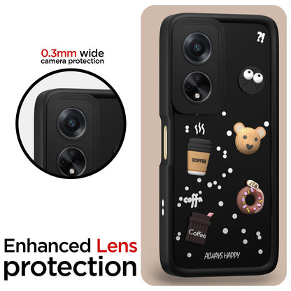 Pikkme Oppo F23 5G Cute Fun Cartoon 3D Bear Coffee Back Cover (Black)