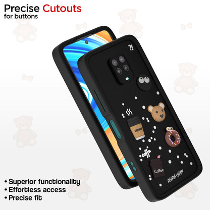 Pikkme Redmi Note 9 Pro/Note 9 Pro Max/Poco M2 Pro/Note 10 Lite Cute Fun Cartoon 3D Bear Coffee Back Cover (Black)