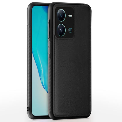 Pikkme black Leather mobile back cover for Vivo V25 5G