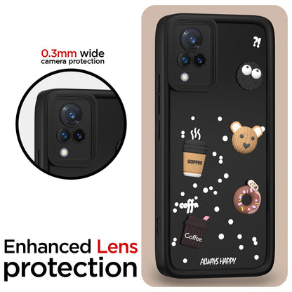 Pikkme Vivo V21 5G Cute Fun Cartoon 3D Bear Coffee Back Cover (Black)