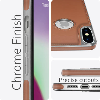 Pikkme iPhone Xs Max Silver Electroplated Chrome Leather Back Cover (Tan)