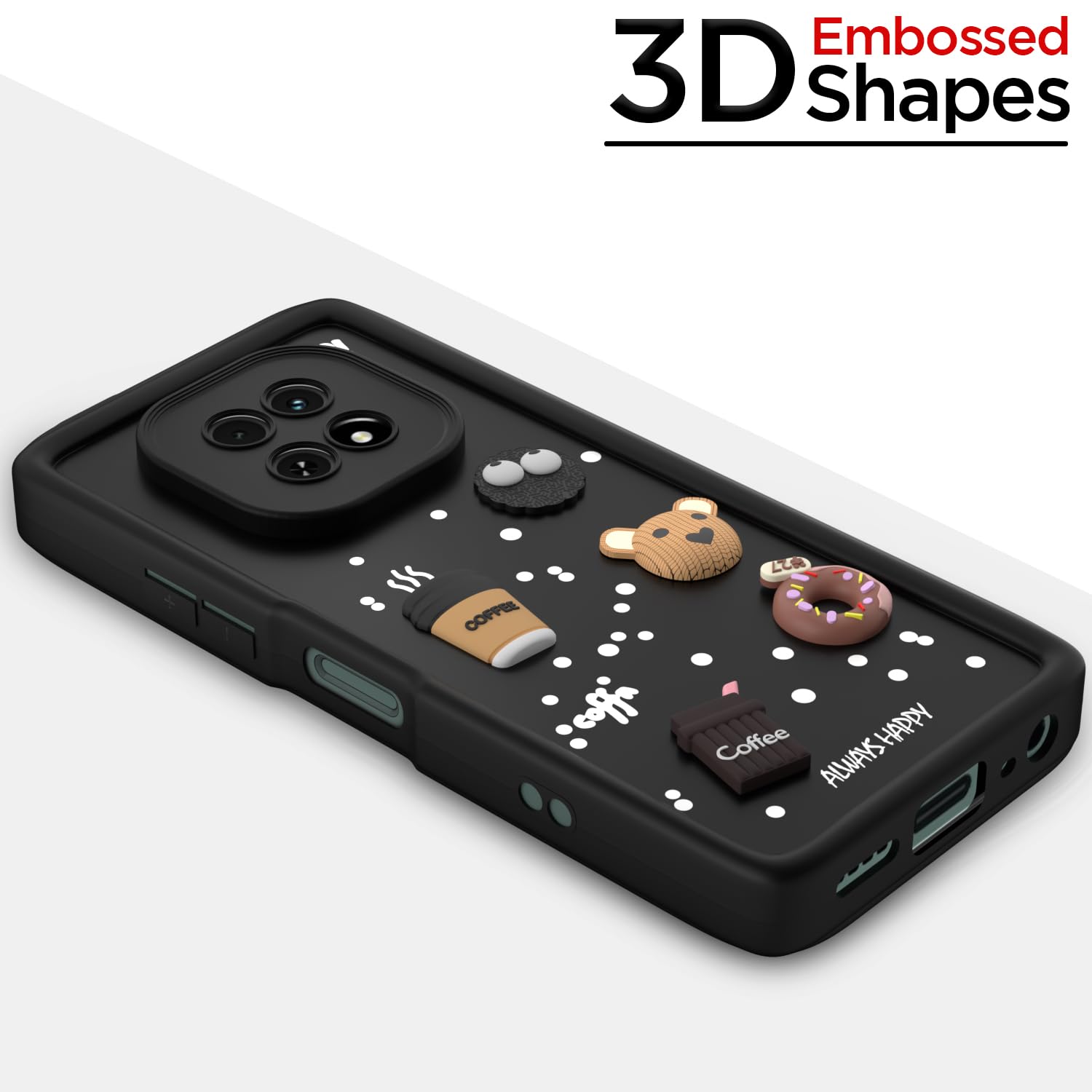 Pikkme  Realme C63 5G  Cute Fun Cartoon 3D Bear Coffee Back Cover (Black)
