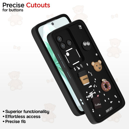 Pikkme Vivo V30 5G / V30 Pro 5G  Cute Fun Cartoon 3D Bear Coffee Back Cover (Black)