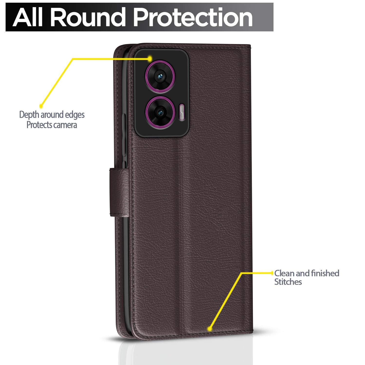 Pikkme Motorola Moto G96 5G Premium Leather Finish Vintage Flip Cover (Coffee)
