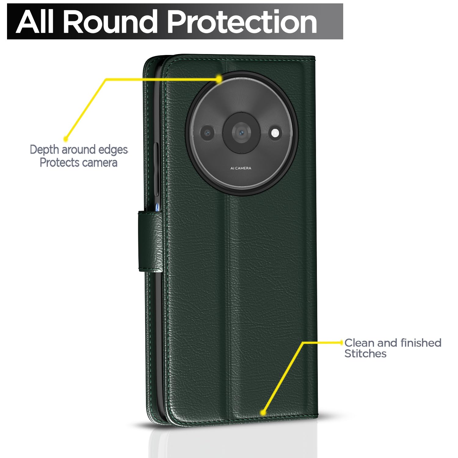Green Wallet flip cover for Redmi A3 (2024)/A3x/Poco C61 – Pikkme – photo 4
