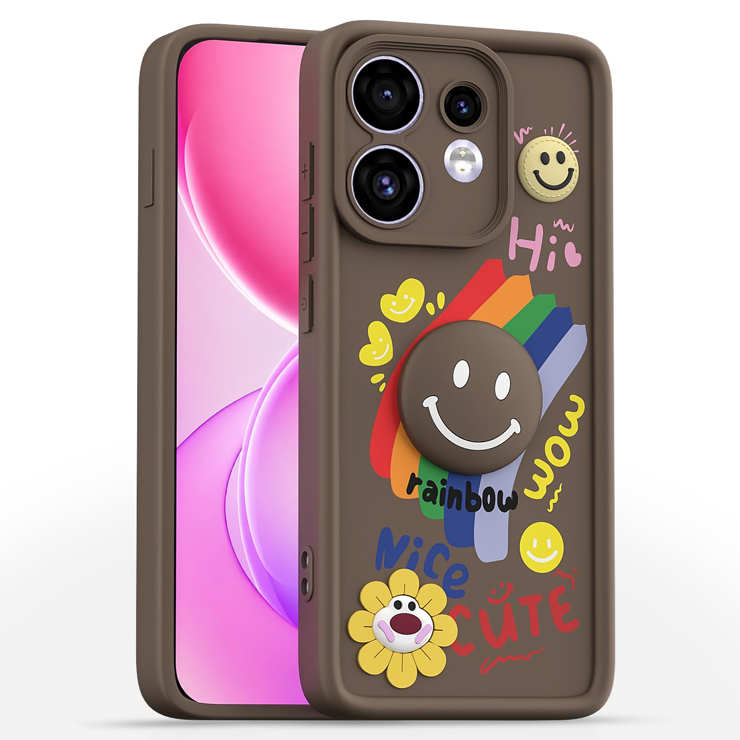Oppo Reno 16 5G Smile Rainbow back cover in brown by Pikkme