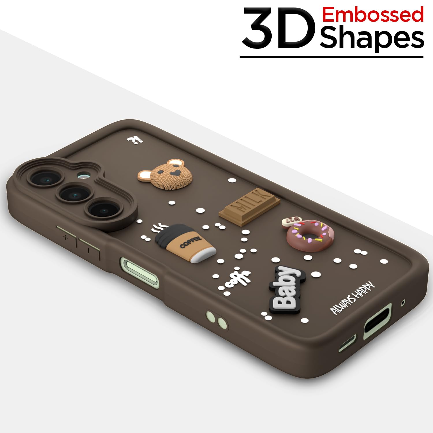 Pikkme Samsung Galaxy M16 5G Cute Fun Cartoon 3D Bear Coffee Back Cover (Brown)