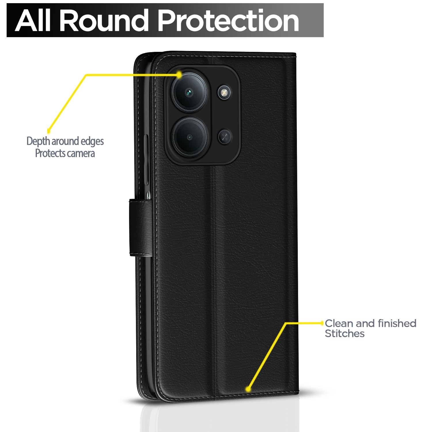 Black mobile flip cover for Redmi 15C 5G – Pikkme – photo 4