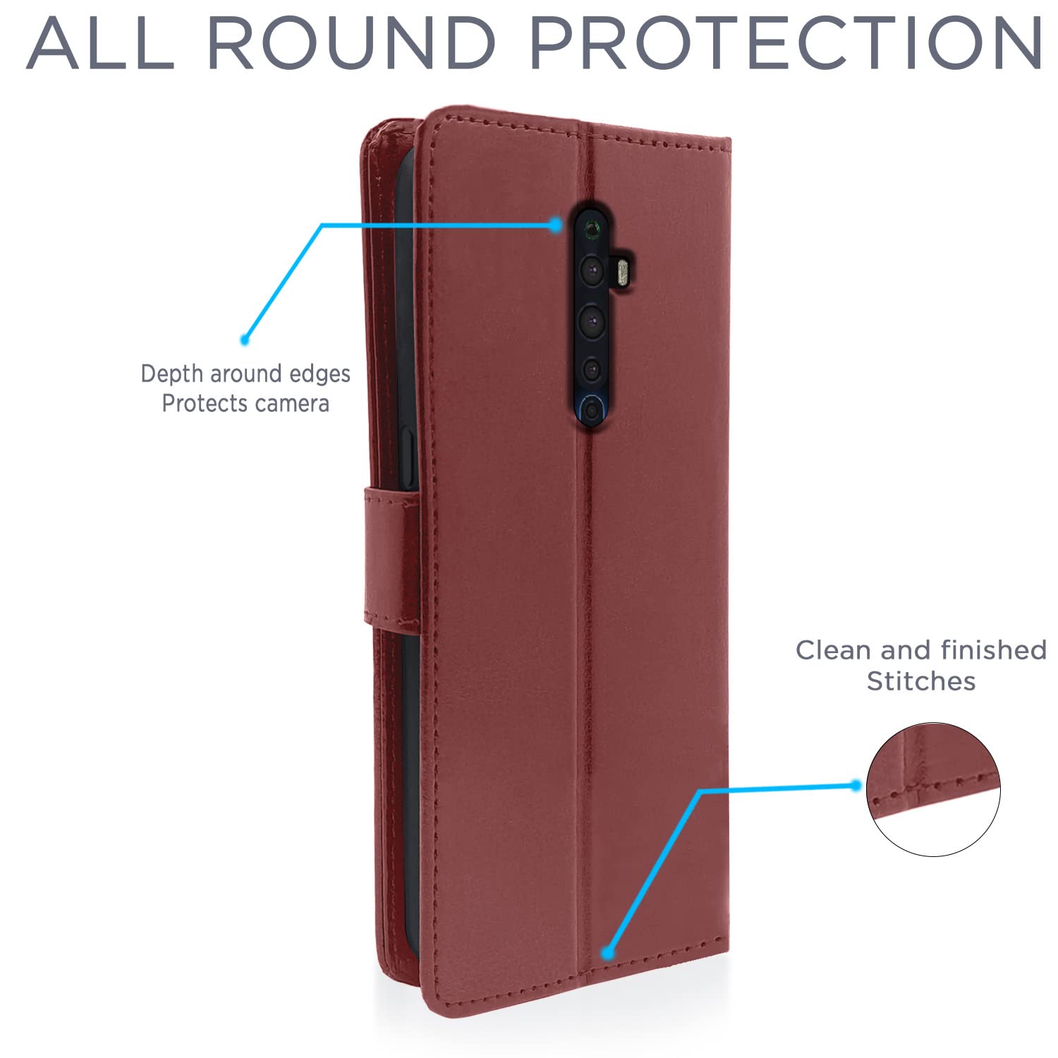 Reno 2Z/2F Wallet flip cover in brown by Pikkme – photo 4