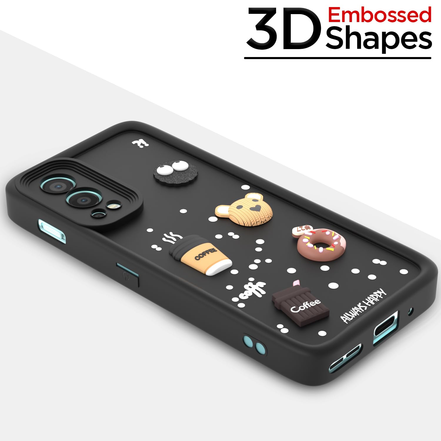 Pikkme Oneplus Nord 2 5G Cute Fun Cartoon 3D Bear Coffee Back Cover (Black)