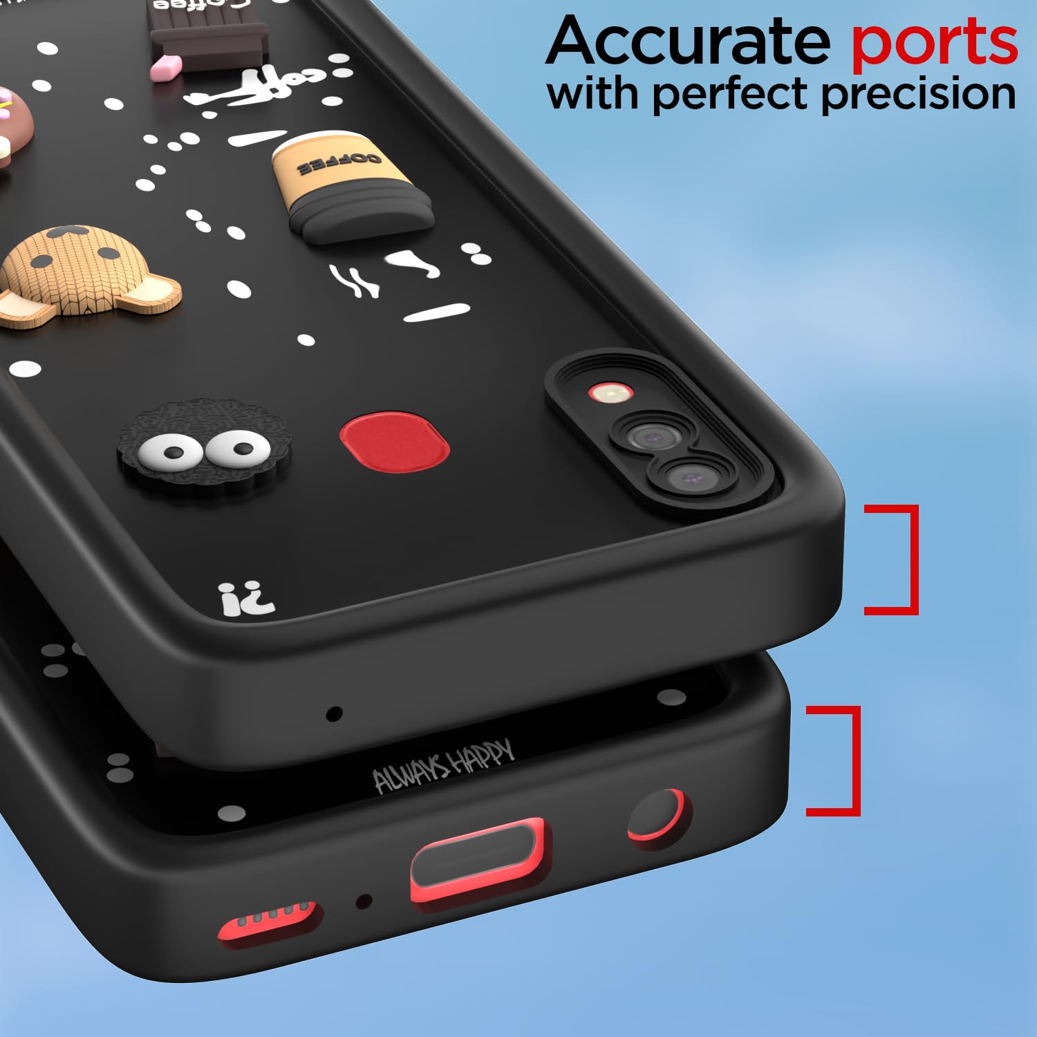 Pikkme Samsung Galaxy A20 / A30 / M10s Cute Fun Cartoon 3D Bear Coffee Back Cover (Black)