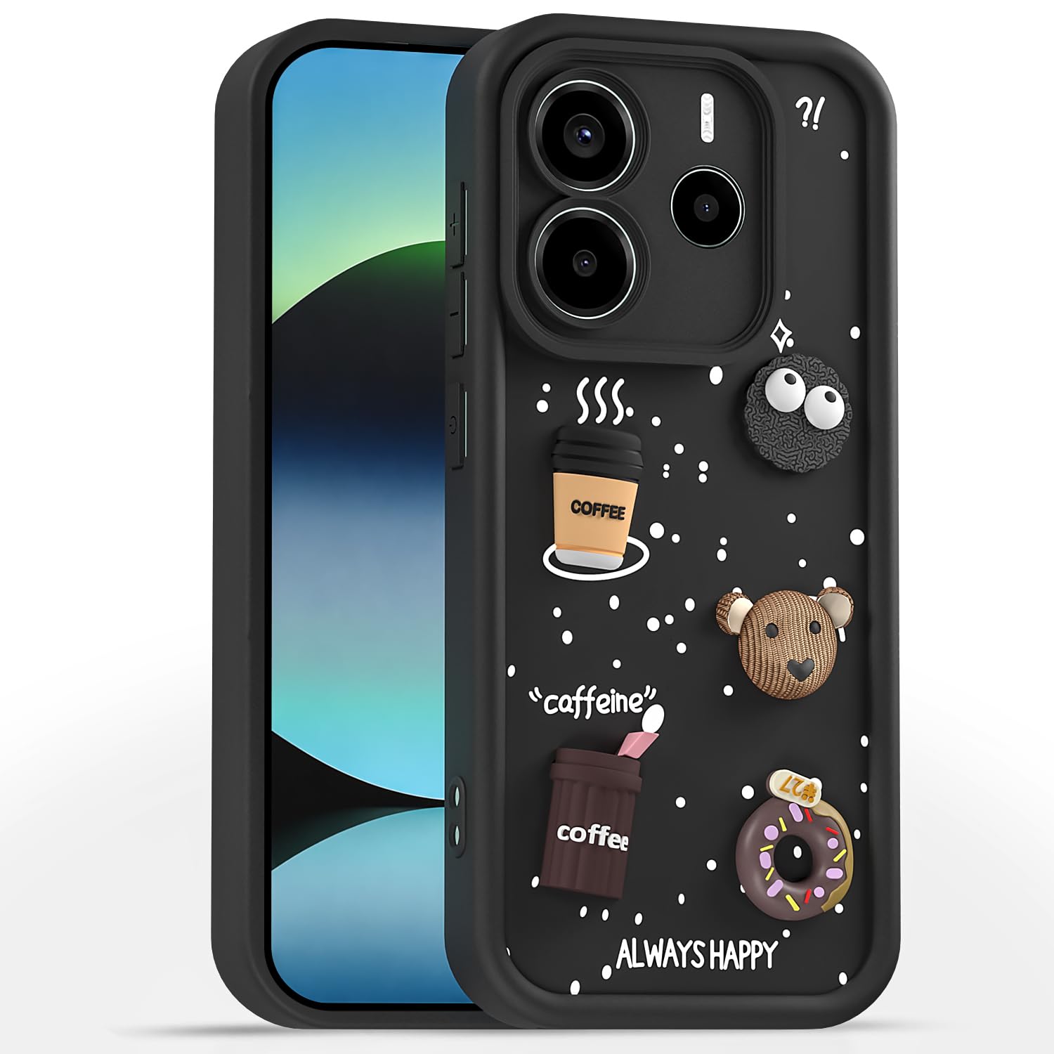 Pikkme black Silicone mobile back cover for Redmi Note 14 5G/3D