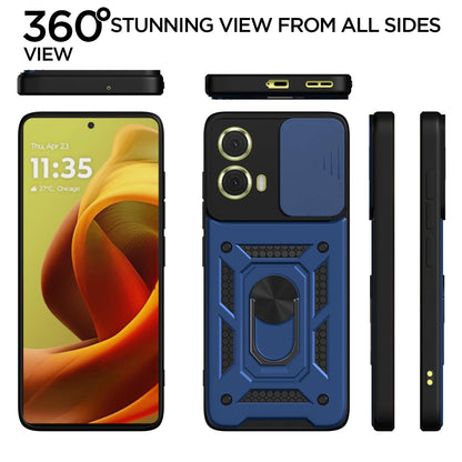 Pikkme Motorola Moto G85 5G Sliding Camera Shield & Stand D10 Tough Armor Back Cover (Blue)