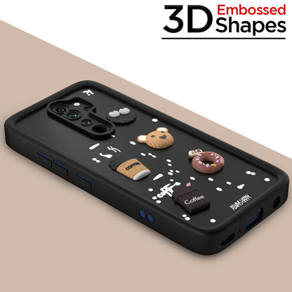 Pikkme Redmi Note 8 Pro Cute Fun Cartoon 3D Bear Coffee Back Cover (Black)