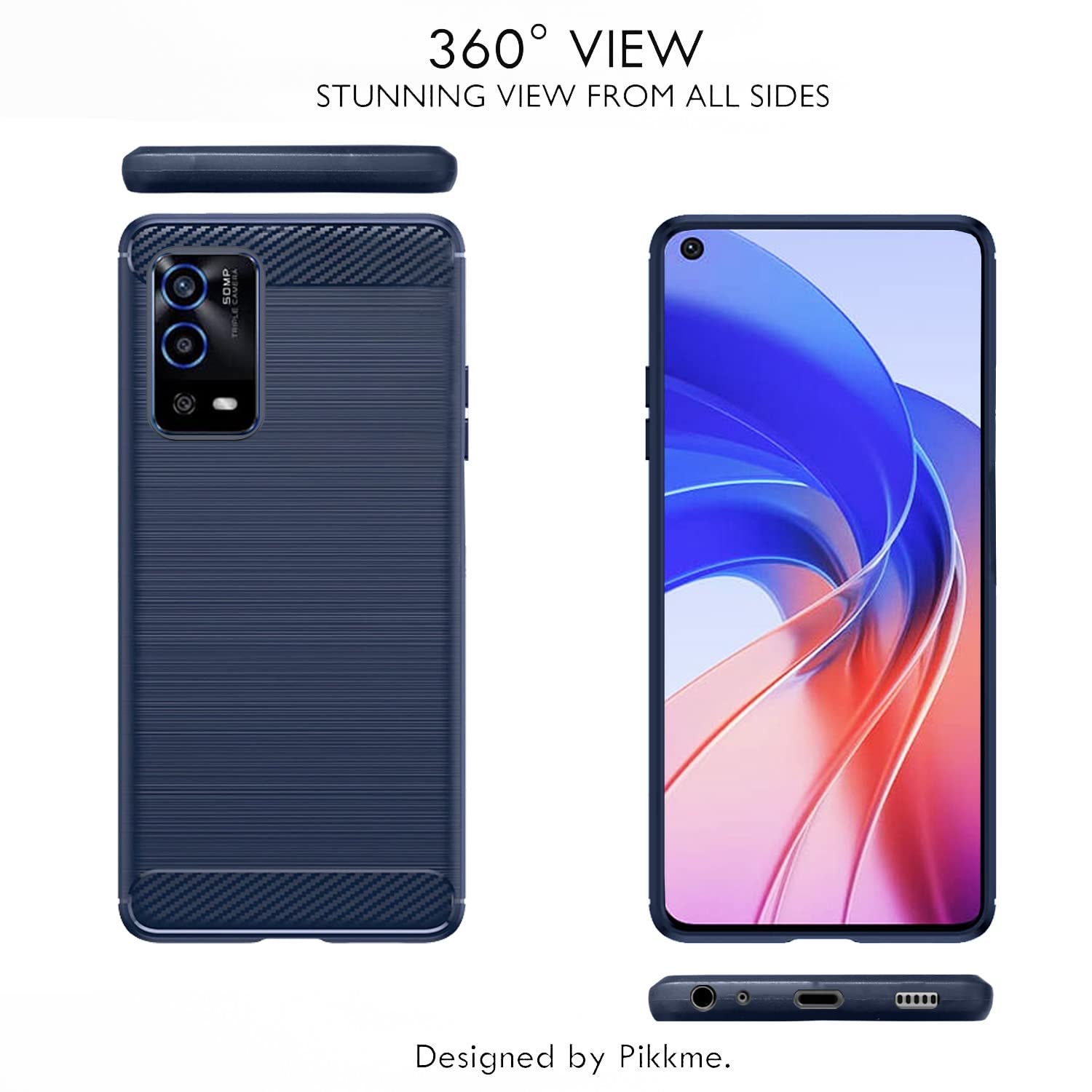 Pikkme Oppo A55 Hybrid Carbon Fiber Back Cover | Blue