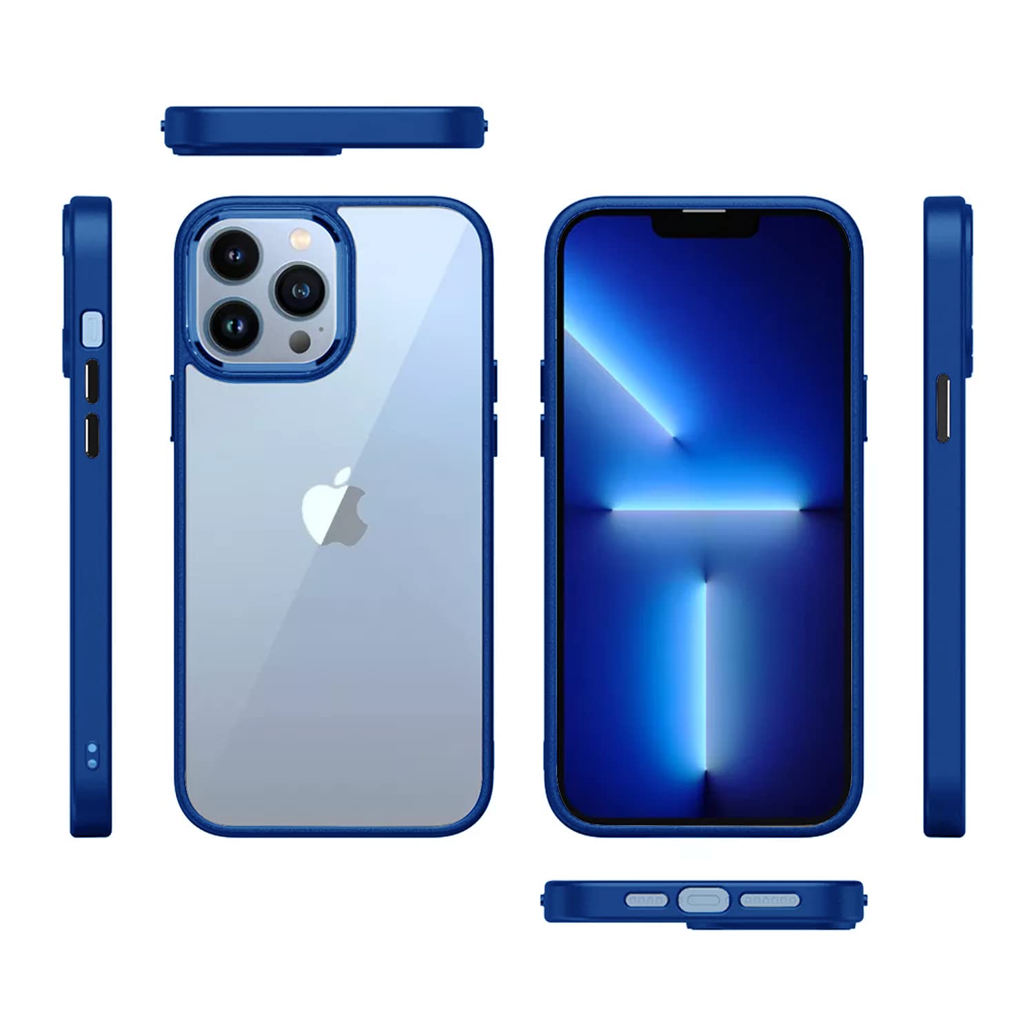 Pikkme iPhone 13 Pro Max Electroplated Crome Metal Ring Back Cover (Dark Blue)