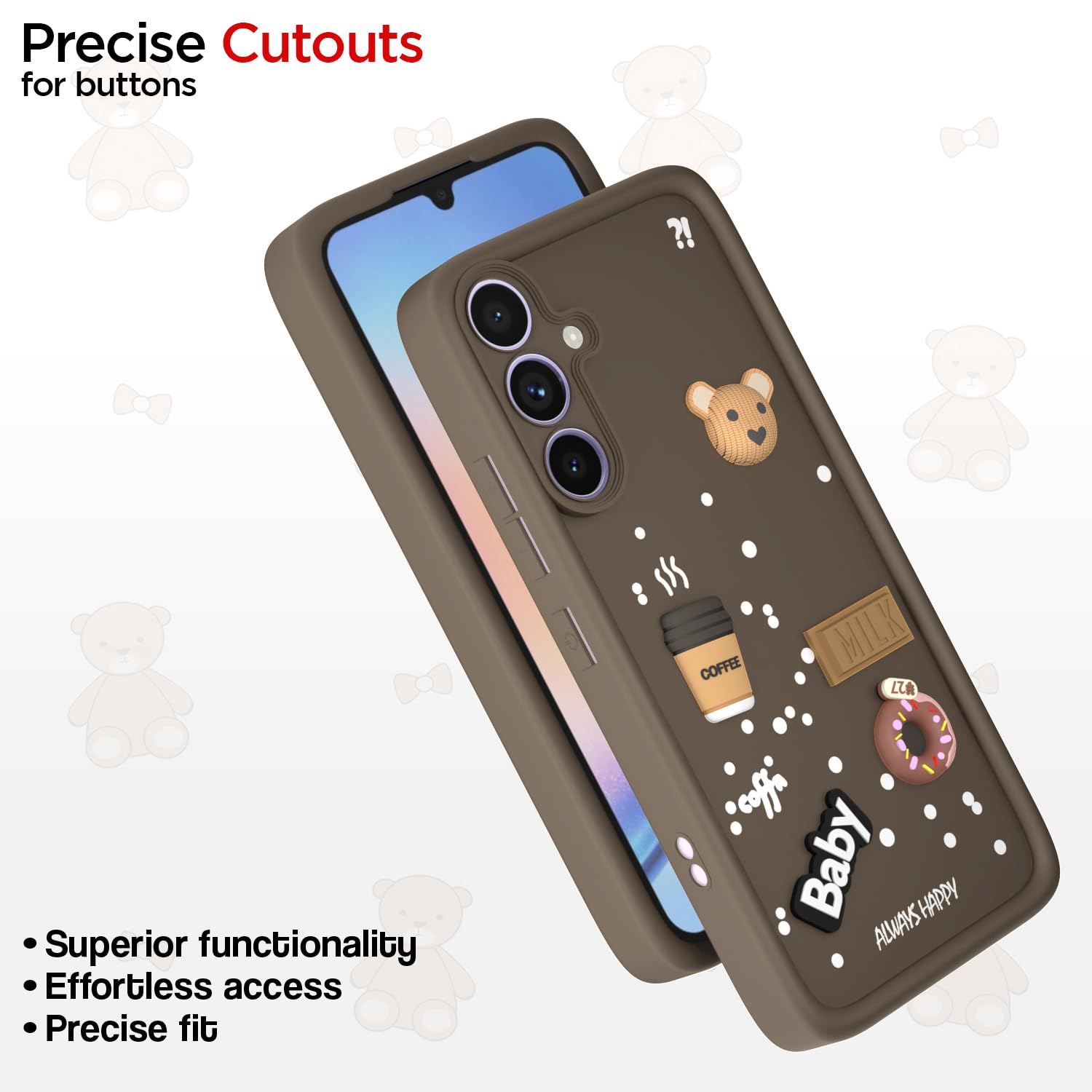 Pikkme Samsung Galaxy A34 5G Cute Fun Cartoon 3D Bear Coffee Back cover (Brown)