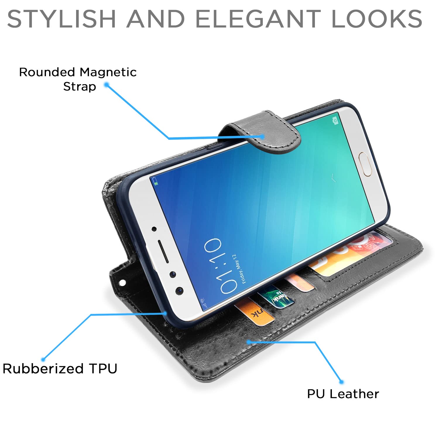 Pikkme Oppo F3 Wallet black mobile flip cover – photo 5