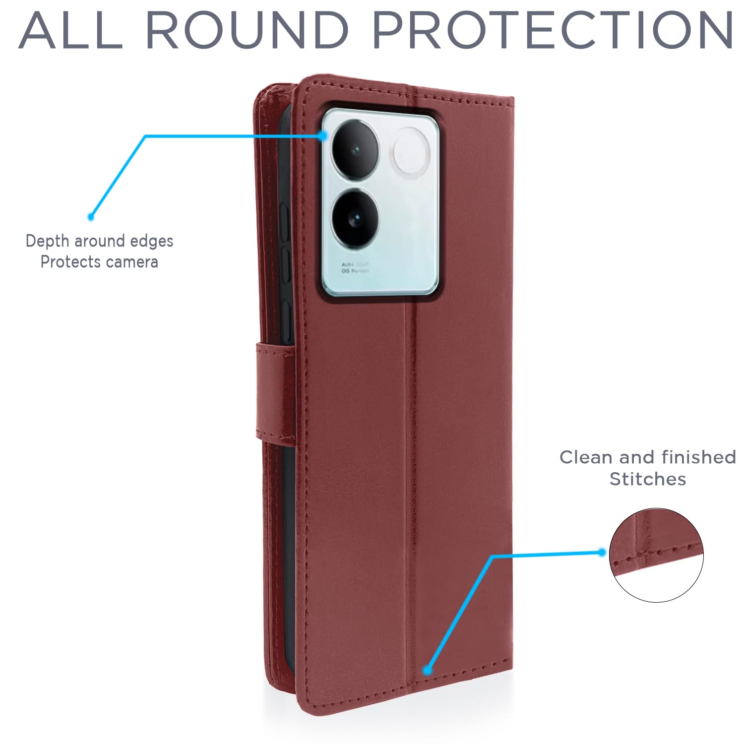 Vivo T2 Pro 5G wallet flip cover in brown by Pikkme – photo 4