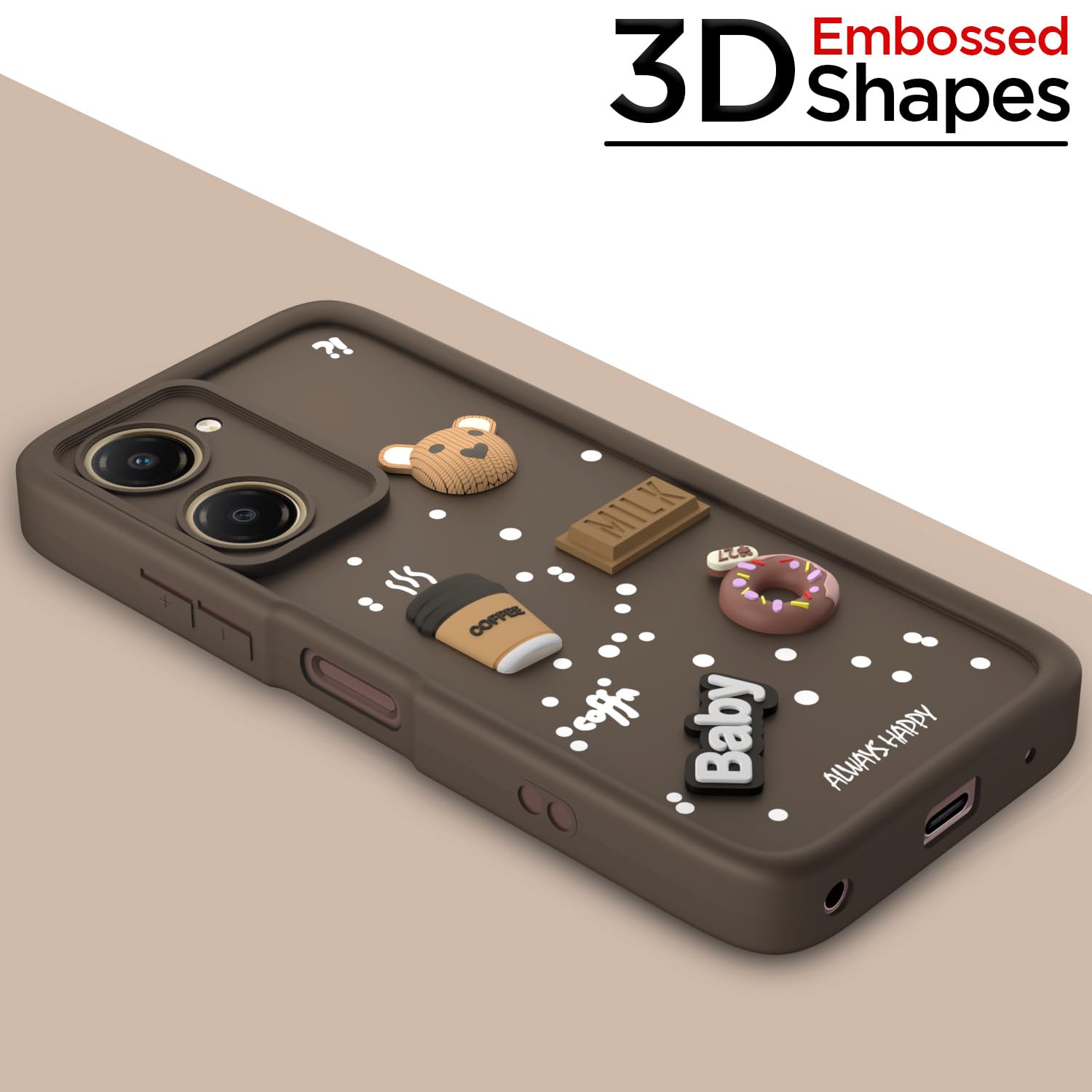 Pikkme iQOO Z9 Lite 5G / Vivo T3 Lite 5G / Vivo Y18 / Y18e / Y03  Cute Fun Cartoon 3D Bear Coffee Back Cover (Brown)