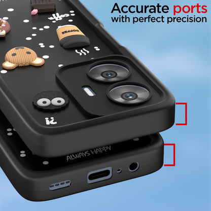 Pikkme Realme Narzo N55 / Realme C55 Cute Fun Cartoon 3D Bear Coffee Back Cover (Black)