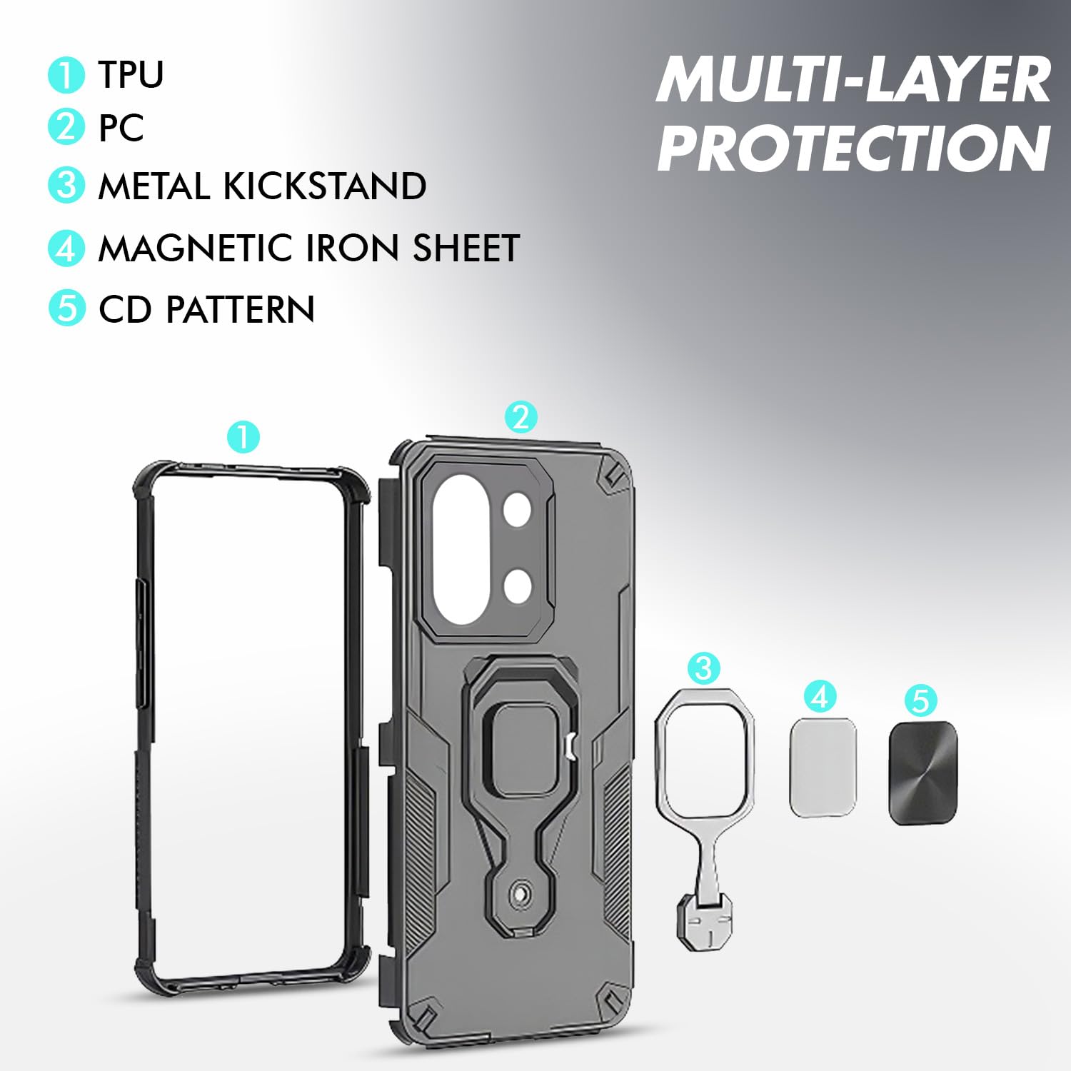 Pikkme OnePlus 13s 5G D15 Tough Armor Kisckstand Back Cover (Black)
