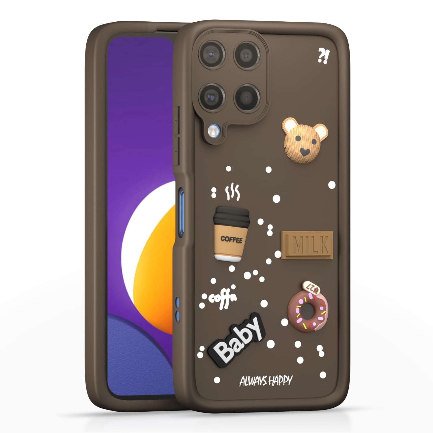 Pikkme Samsung Galaxy M12 / F12 / A12 Cute Fun Cartoon 3D Bear Coffee Back Cover (Brown)