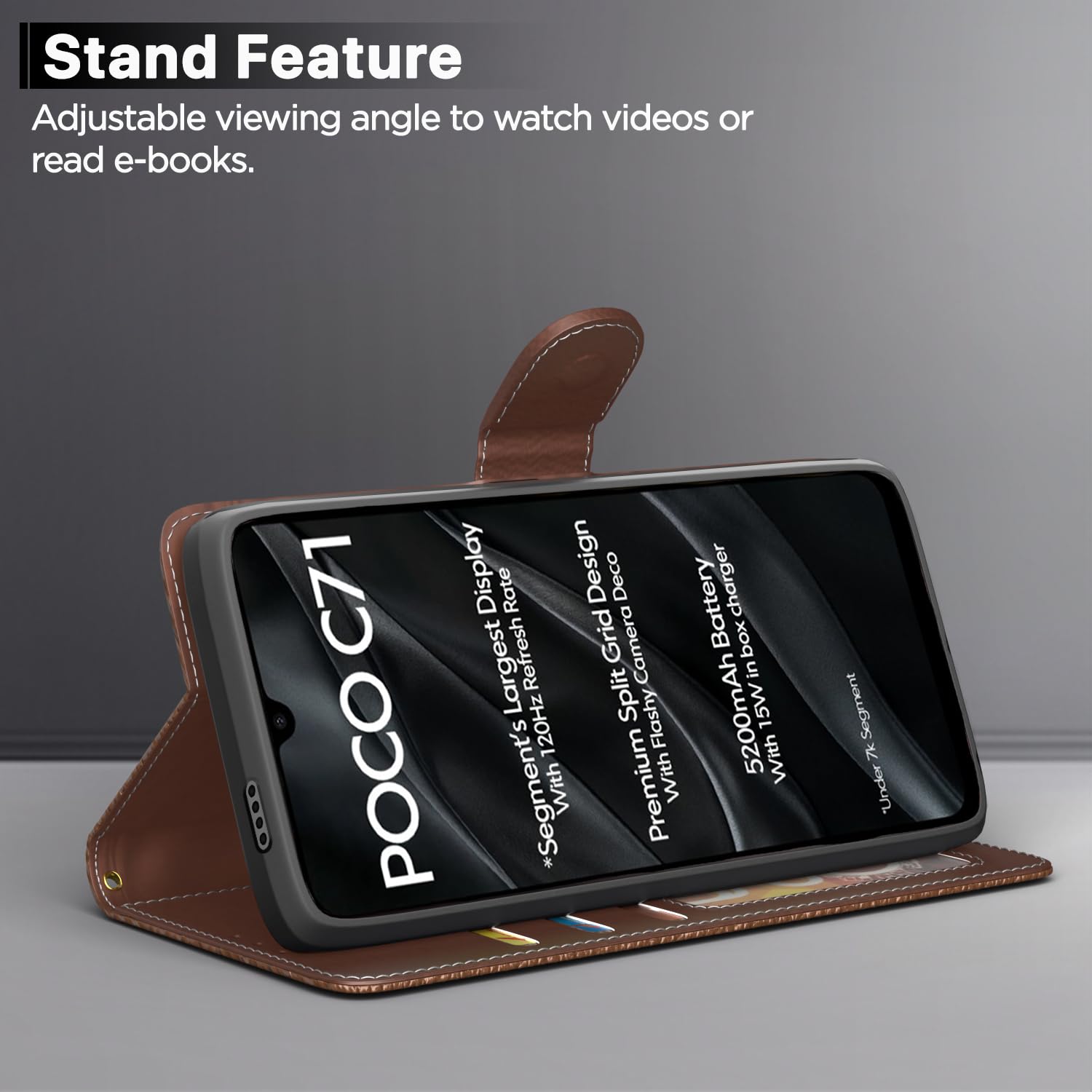 Pikkme tan Wallet wallet flip cover for Poco C71/Redmi A5 – photo 3