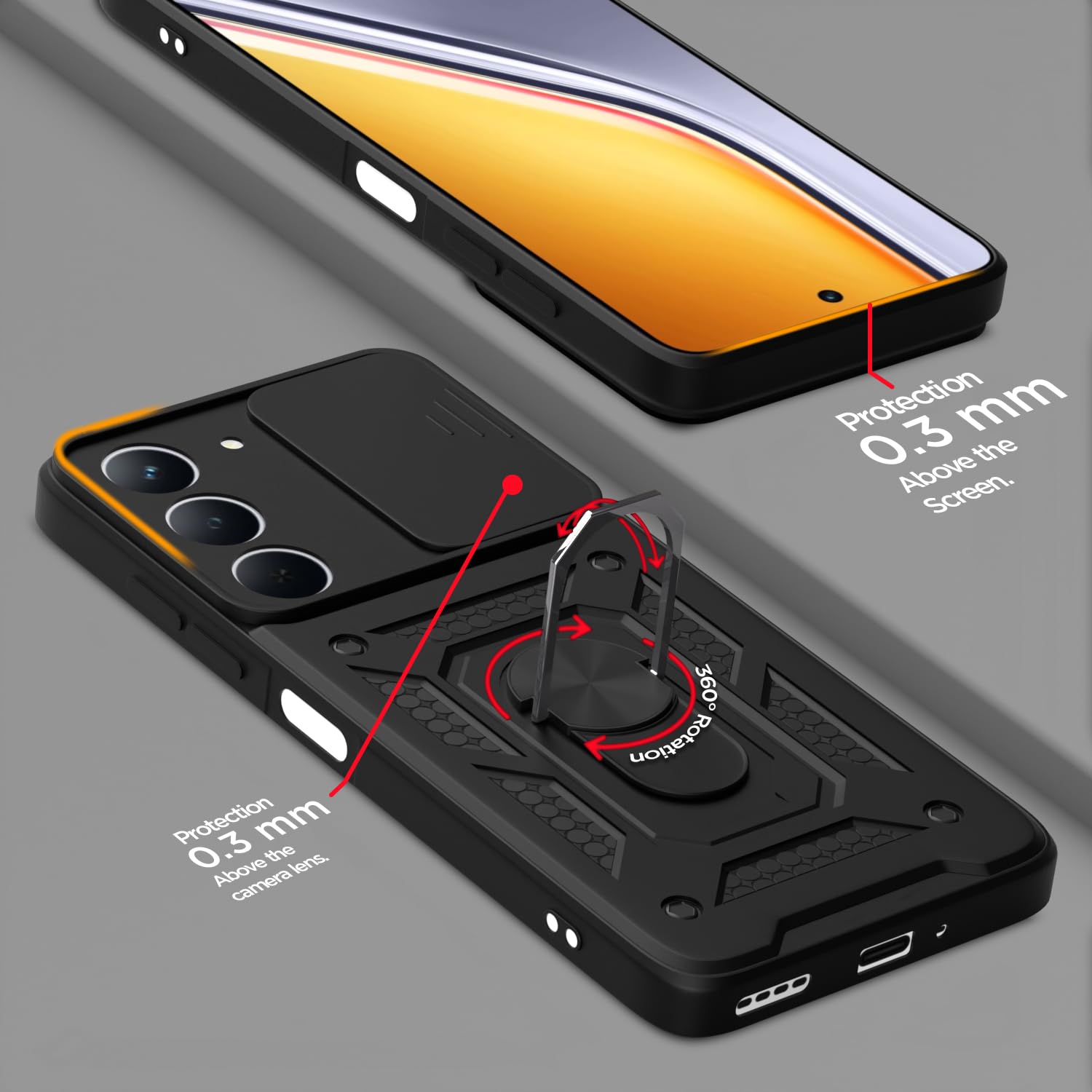Pikkme Realme P3x 5G D10 Tough Armor Back Cover (Black)