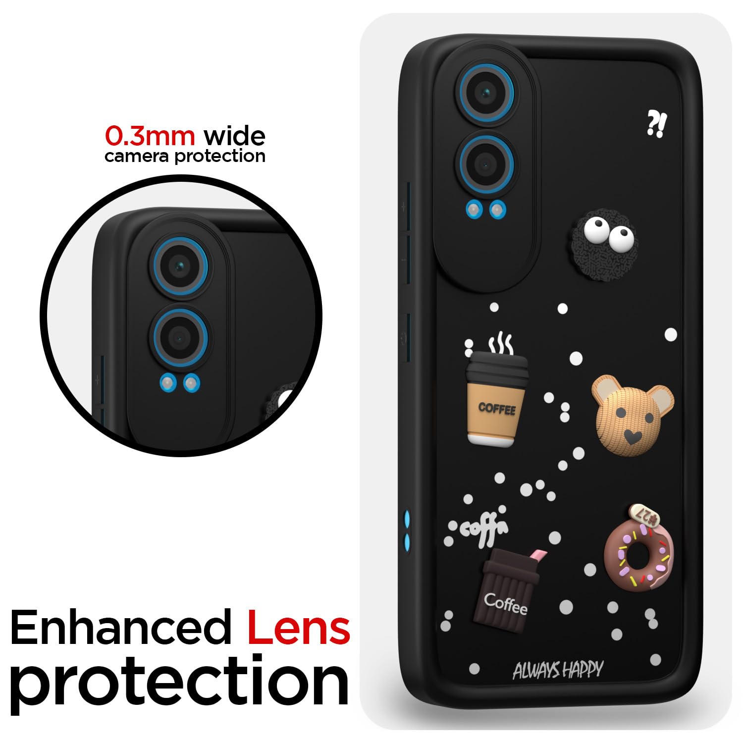 Pikkme  OnePlus Nord Ce 4 Lite 5G  Cute Fun Cartoon 3D Bear Coffee Back Cover (Black)