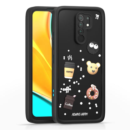 Pikkme Redmi 9 Prime/Poco M2 Cute Fun Cartoon 3D Bear Coffee Back Cover (Black)