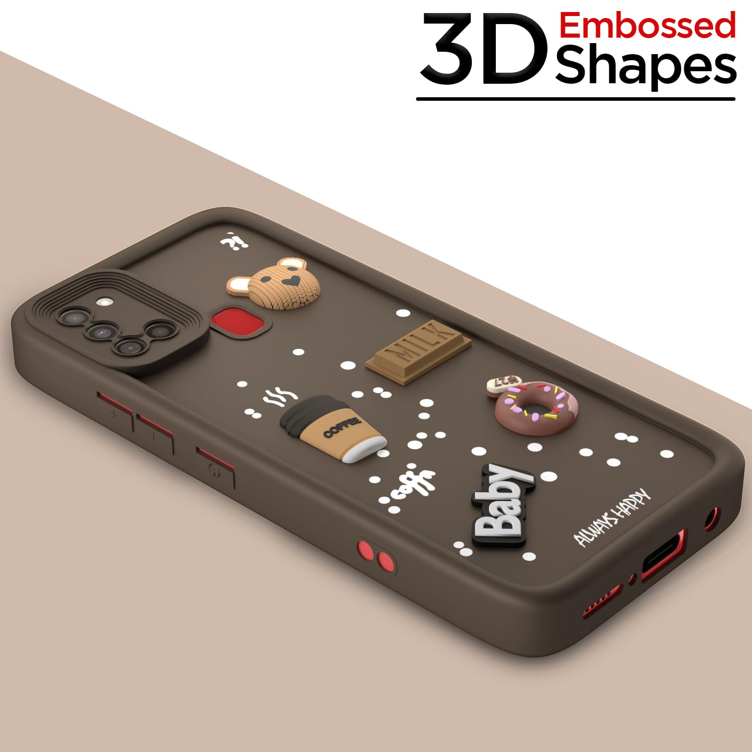 Pikkme Samsung Galaxy A21s Cute Fun Cartoon 3D Bear Coffee Back Cover (Brown)