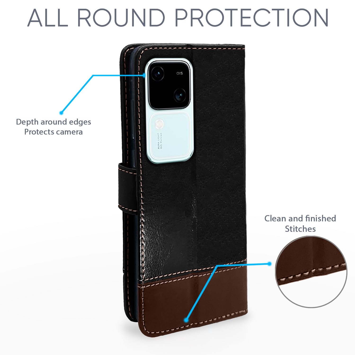 Pikkme Vivo V30 5G Magnetic black & brown wallet flip cover – photo 3