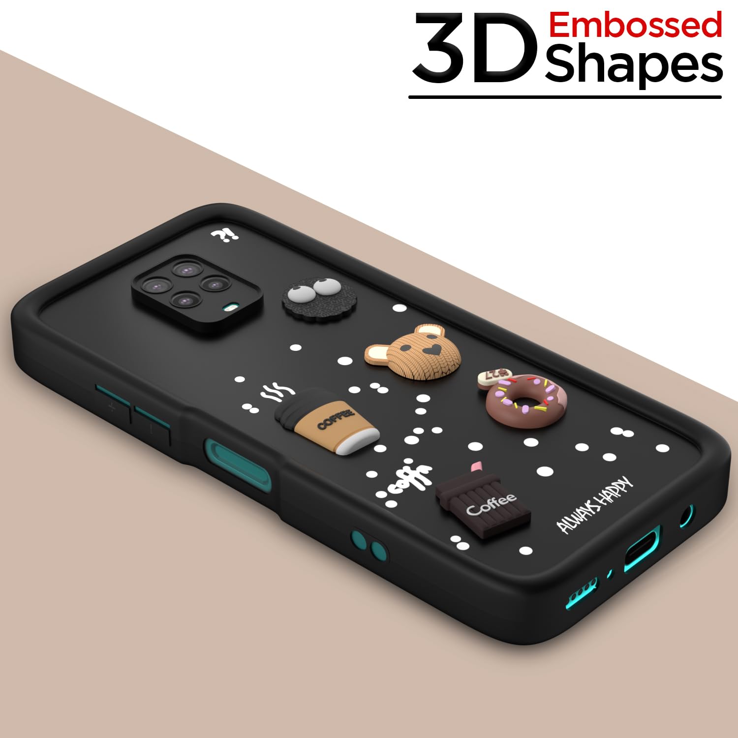 Pikkme Redmi Note 9 Pro/Note 9 Pro Max/Poco M2 Pro/Note 10 Lite Cute Fun Cartoon 3D Bear Coffee Back Cover (Black)