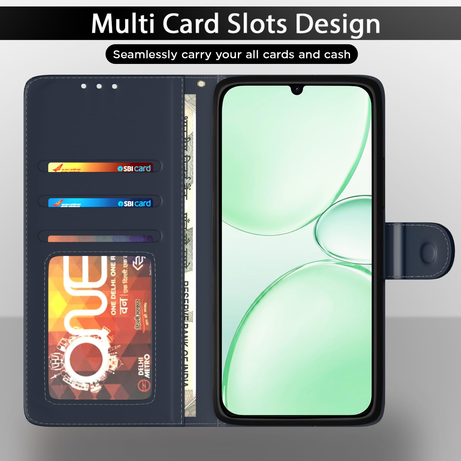 Realme P4 Lite/C83 5G wallet flip cover in blue by Pikkme – photo 5