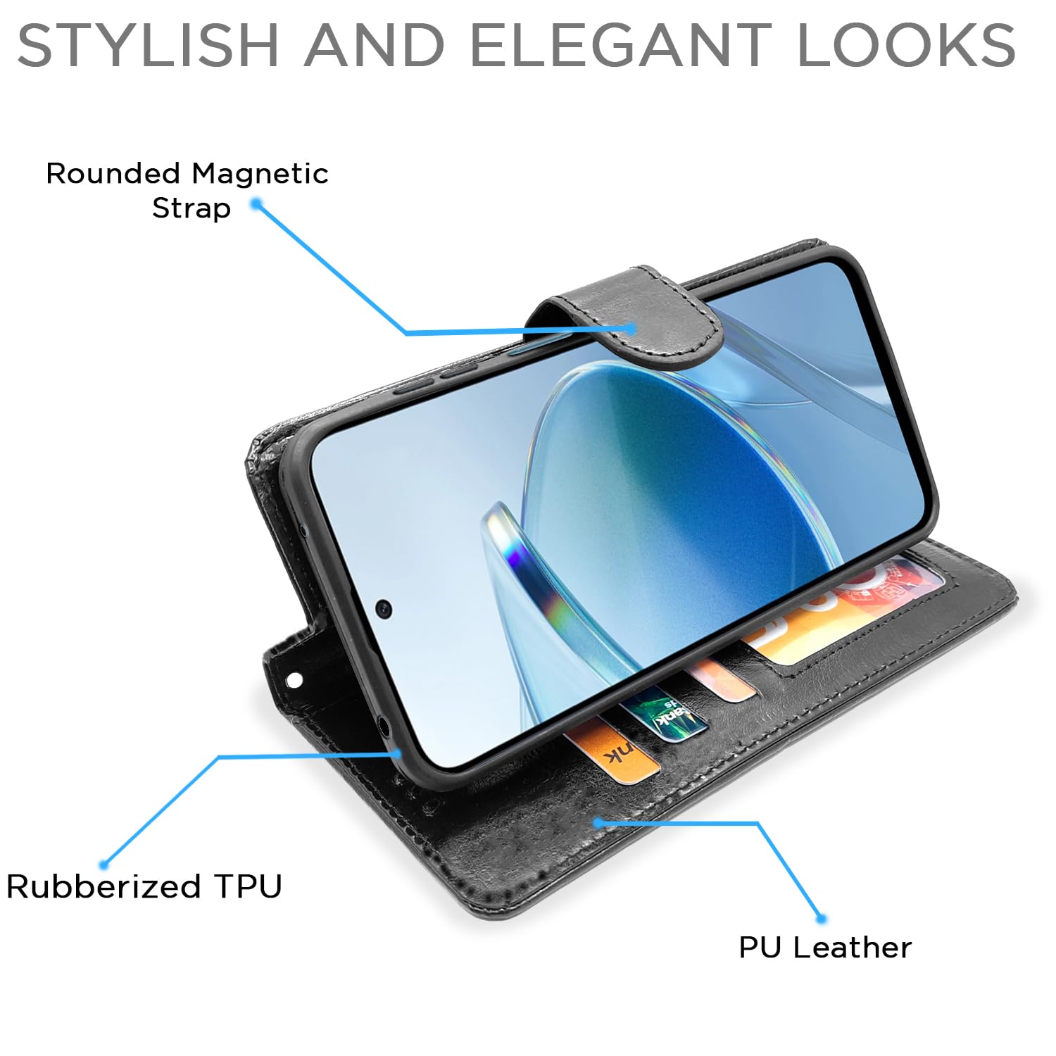 Pikkme Redmi 12 4G Vintage Flip Cover (Black)