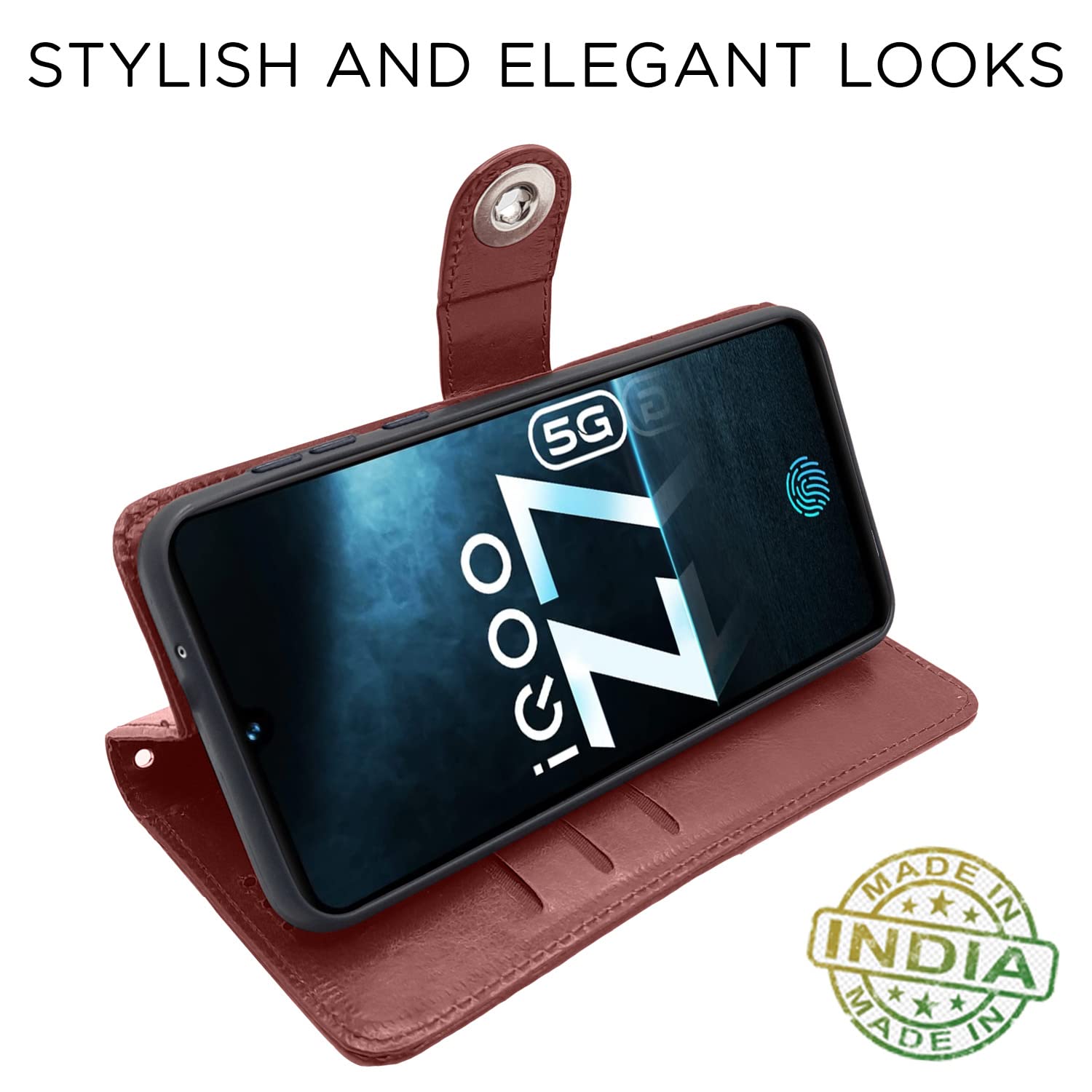 Pikkme brown Button wallet flip cover for iQOO Z7/Z7s 5G – photo 5