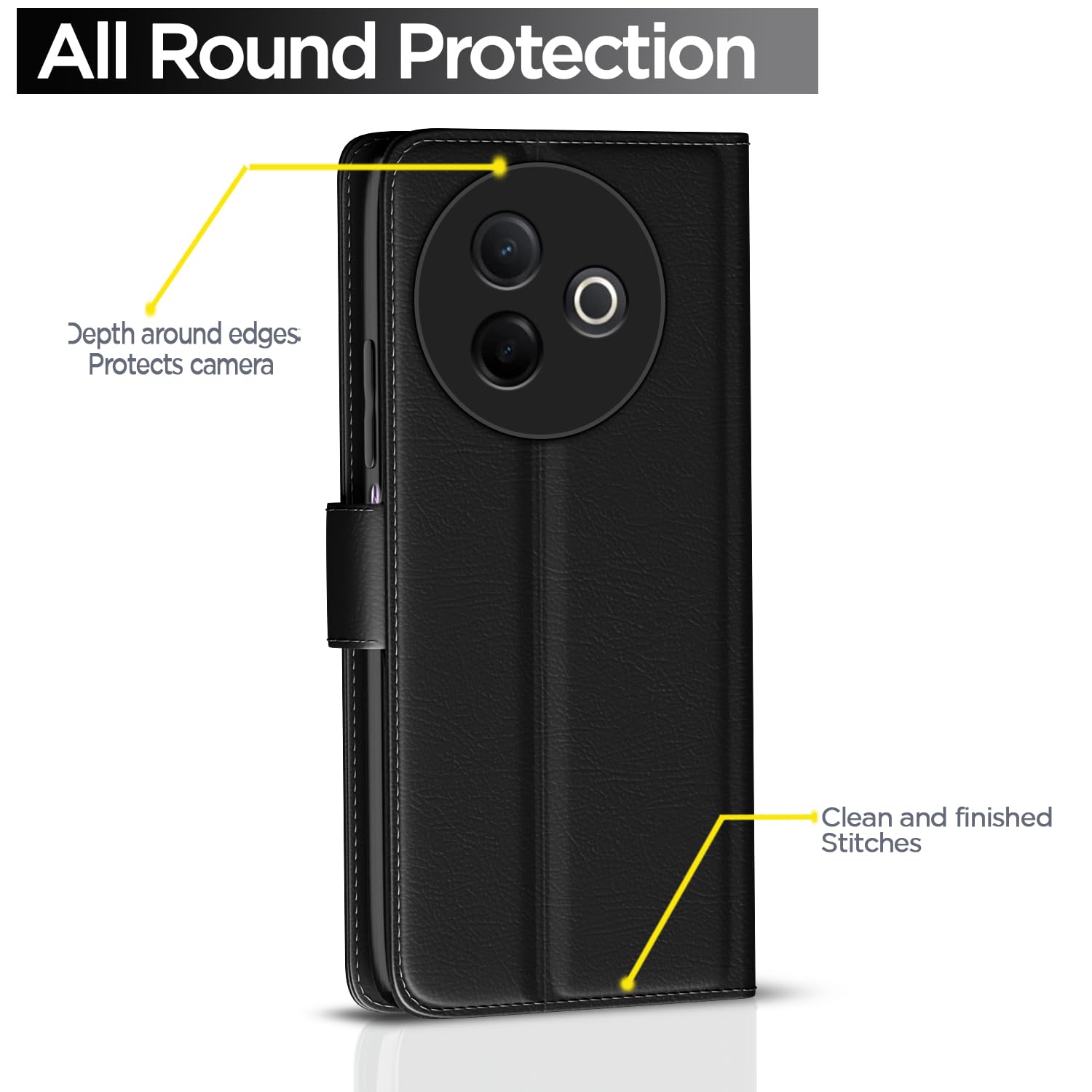 Pikkme Vivo Y39 5G Vintage Flip Cover (Black)
