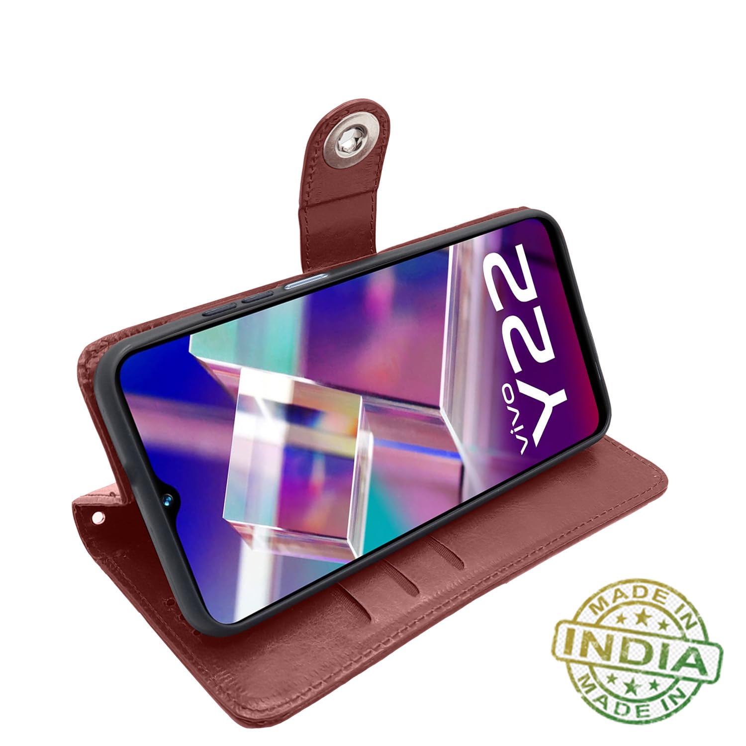 Brown Button wallet flip cover for Vivo Y22 – Pikkme – photo 5