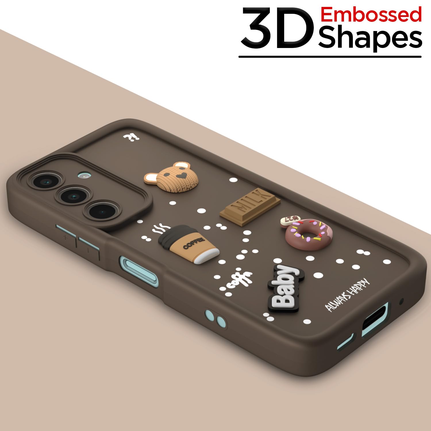 Pikkme Samsung Galaxy A16 5G  Cute Fun Cartoon 3D Bear Coffee cartoon Back Cover (Brown)