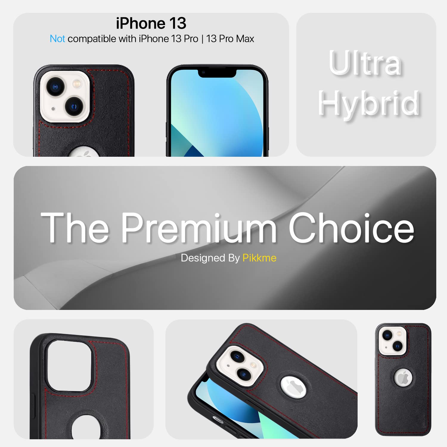 Pikkme iPhone 13 Luxe Series Velvet Inner Finish with PU Leather Back Case (Black)