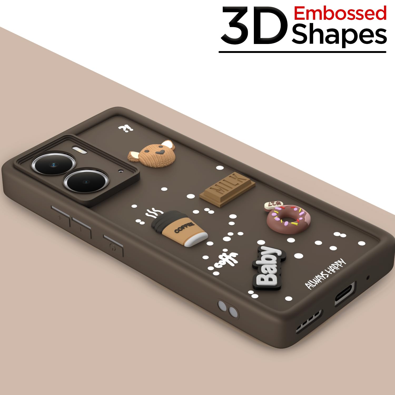 Pikkme Realme P3 5G Cute Fun Cartoon 3D Bear Coffee Back Cover (Brown)
