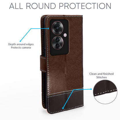 Pikkme Oppo F25 Pro 5G Contrast Flip Cover (Brown)