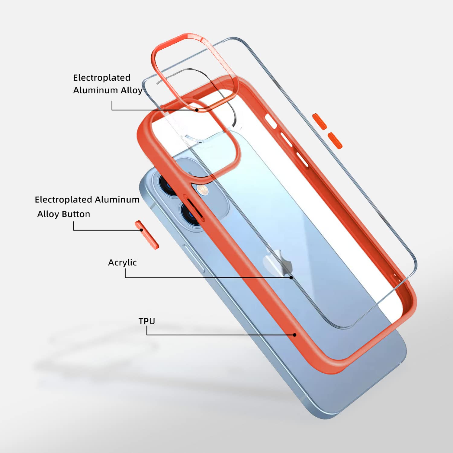 Pikkme iPhone 12/12 pro Electroplated Crome Metal Ring Back Cover (Orange)