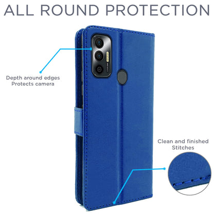 Pikkme Tecno Spark 7 / 7T Vintage Flip Cover| Blue