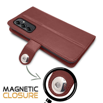 Samsung A14 4G/A14 5G wallet flip cover in button brown by Pikkme – photo 4
